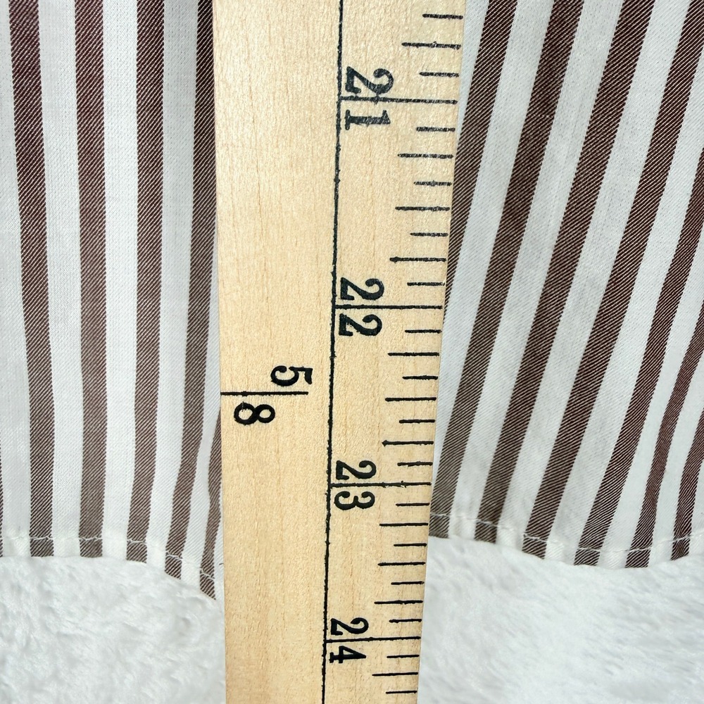 Everlane Brown White Striped Mock Neck Ruffle‎ Shoulder Blouse Top Size 8 - Picture 6 of 6